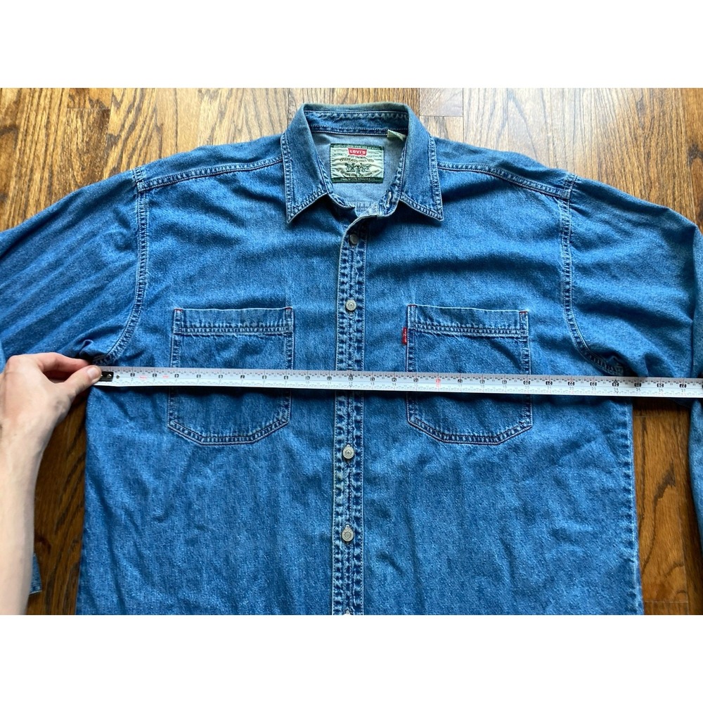 Vintage Levis Denim Shirt Mens Size Large Blue Y2K Button Up Long Sleeve - Picture 8 of 12